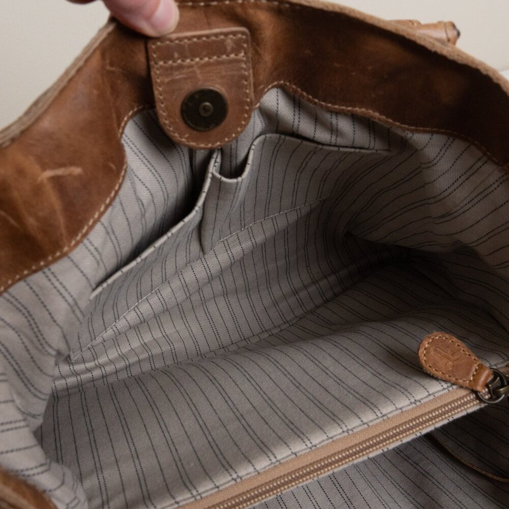 FRYE Leather Tote Handbag Melissa Light Brown Beige - Picture 9 of 14